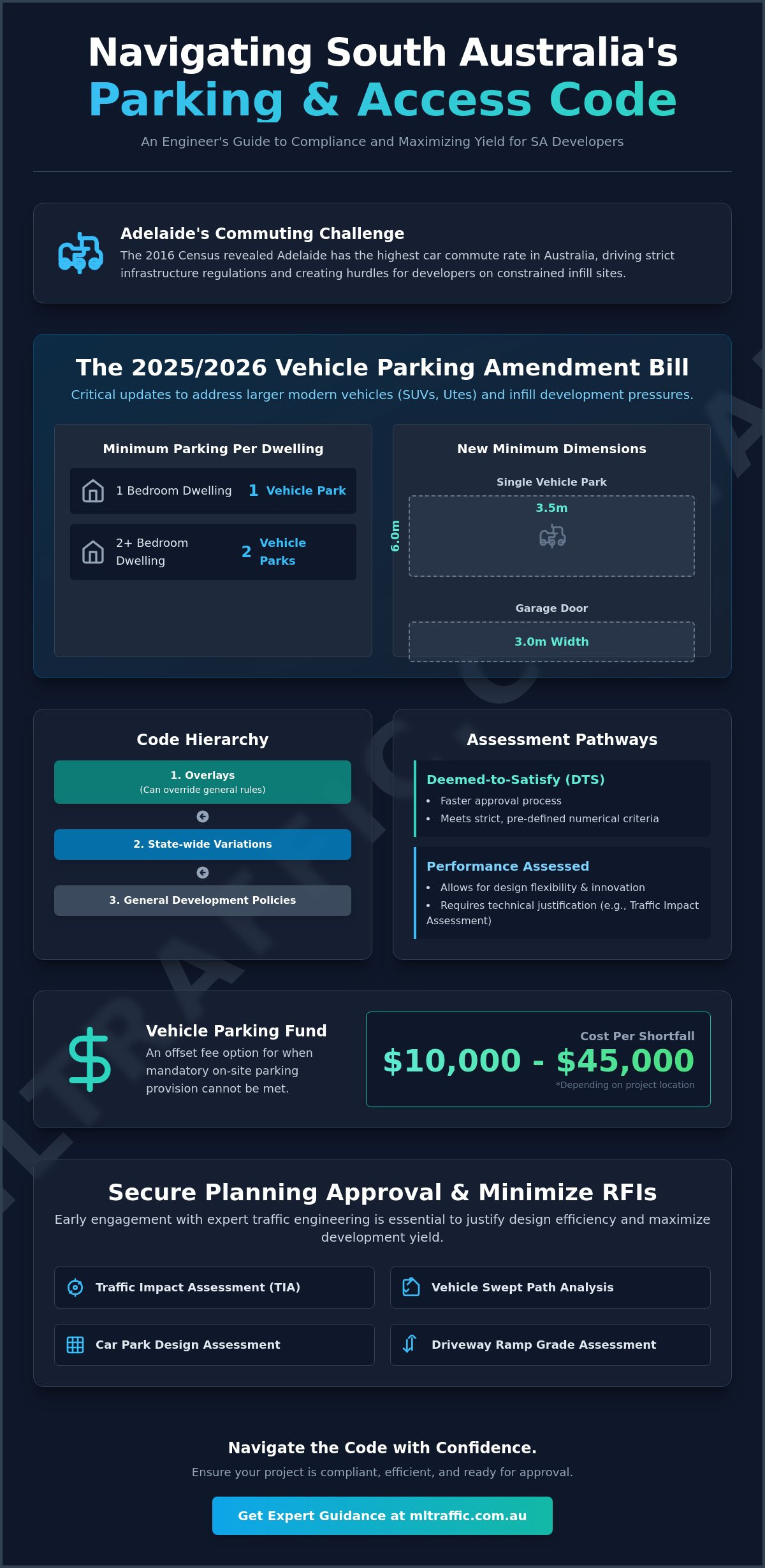 South Australia Planning And Design Code Vehicle Access Site Servicing And Car Parking Layout And Requirement Infographic | ML Traffic Engineers South Australia Planning and Design Code: Vehicle Access, Site Servicing and Car Parking Layout and Requirement